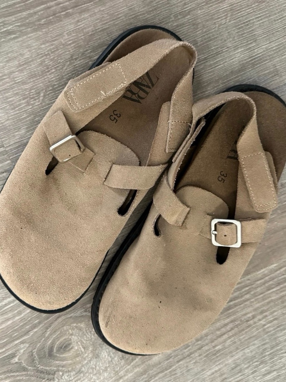 ZARA Kids Tan Suede Buckle Clogs